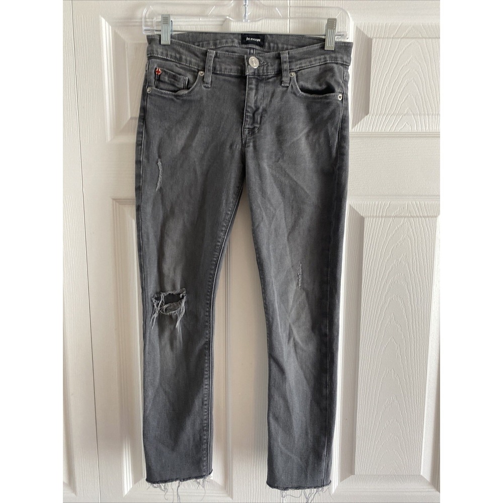 Hudson Krista Ankle Super Skinny Womens Size 26 Grey‎ Distressed Raw Hem Denim